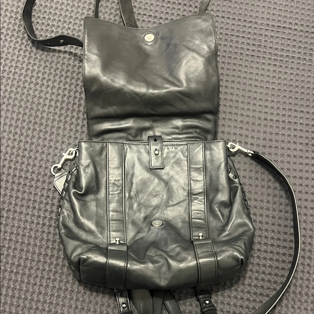 Black Leather Backpack Shoulder Bag - Unbranded